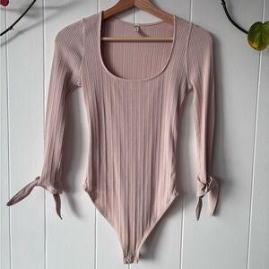 Free People Pink Ribbed Bodysuit XS